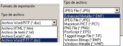 Formato de exportacion  y Tipo de archivo, en la exportacion de SPSS