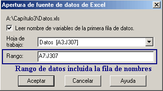 Valores Finales para importar los datos del Ejemplo desde Excel - Importar Datos desde Excel