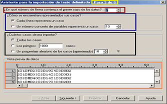 Paso 3 del Importador de archivos de Texto de SPSS en Español