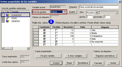 Variable Clase Social Definida - Procedimiento Definir Propiedades de las Variables de SPSS en Español