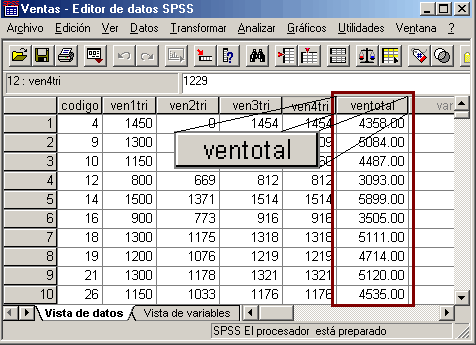 Resultados del Procedimiento Calcular - Nombre de la variable y valores resultantes