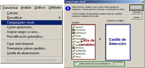 Categorizador Visual: Abrir el procedimiento - Ventana inicial del procedimiento Categorizador visual de spss