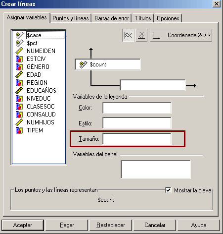 Graficos de Puntos y Lineas de SPSS - Ventana principal del Procedimiento Graficos de Puntos y Lineas de SPSS