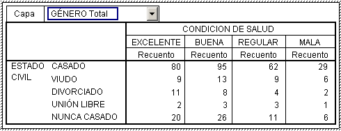 Resultados de la tabla para el total de la variable de Capa - Tablas personalizadas con 3 dimensiones en SPSSS