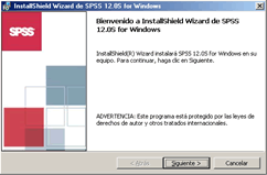 Ventana de Bienvenida de instalacion de SPSS en Español