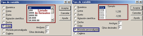 Variables que muestren cantidades de dinero ya sea Dolar o Moneda personalizada en SPSS