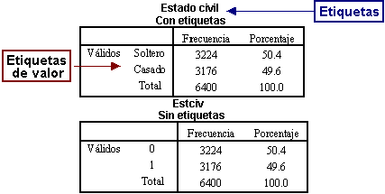 Etiquetas en los resultados de SPSS