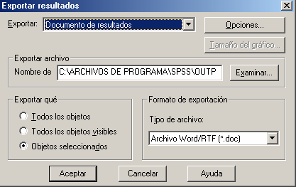 Exportar resultados de SPSS