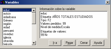 Cuadro Variables de SPSS