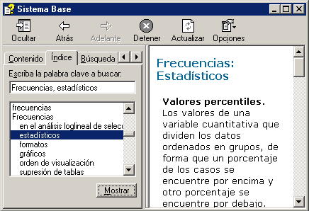 Frecuencias: Estadisticos Ayuda Indice - Ayudas de SPSS en Español