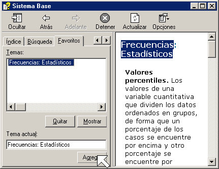 Guardando un Tema en Favoritos - Ayuda Temas pestaña Favoritos de SPSS en Español