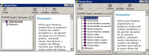 Temas de Ayuda en la pestaña Contenido - Ayudas indirectas de SPSS