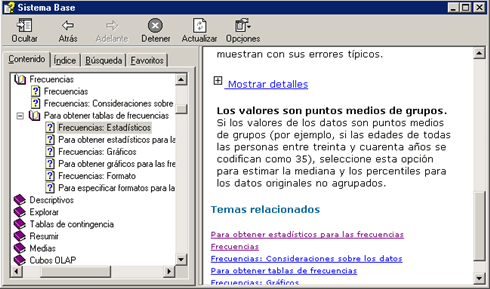 Pestaña Contenido - Ayudas de SPSS: Para obtener tablas de frecuencias