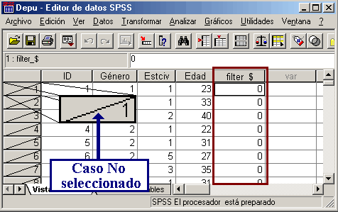 Casos seleccionados - Resultados de seleccionar casos - Depurando información con SPSS