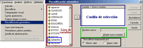 Recodificacion Automatica de SPSS: Abrir el Procedimiento y la Ventana principal del Procedimiento REcodificacion Automatica de SPSS