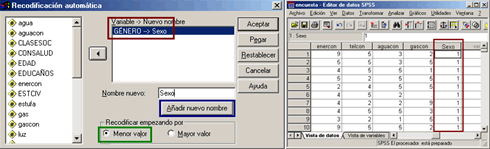 Definicion del nombre de la nueva variable Recodificada - Resultados de la Recodificacion Automatica de SPSS