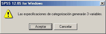 Avizo de las variables que se van a crear del Categorizador Visual de SPSS