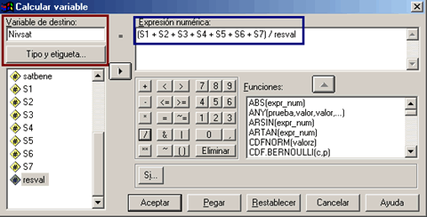 Ingresando la ecuacion para calcular el nivel general de satisfacción - Ejemplo aplicativo de como crear un nivel general de satisfaccion con SPSS