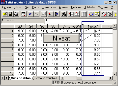 Resultados del Calculo del Nivel general de Satisfaccion - Resultados del Ejemplo aplicativo Generar un Nivel general de Satisfaccion con SPSS