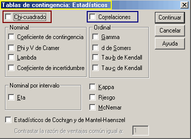 Estadisticos en las Tablas de Contingencia - Opcion Estadisticos