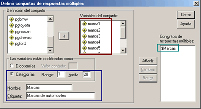 Definiendo un Conjunto de Variables respuestas multiples Categoricas - Definir conjuntos de respuestas multiples en SPSS
