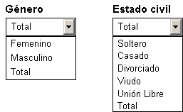 Opciones de Categorias de las diferentes variables de Agrupacion del Cubo OLAP de SPSS