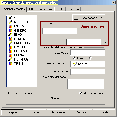 Grafico de Sectores Dispersados de SPSS - Ventana principal del procedimiento Grafico de Sectores Dispersados de SPSS