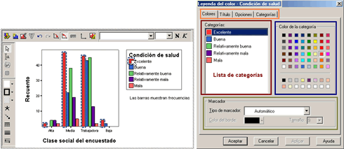 Edicion de los colores de las barras de los graficos en SPSS - Leyendas de Color en los graficos de SPSS