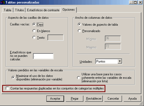 Contar las respuestas duplicadas en los conjuntos de categorias de respuesta multiple - Conjuntos de respouesta multiple en las tablas personalizadas de SPSS