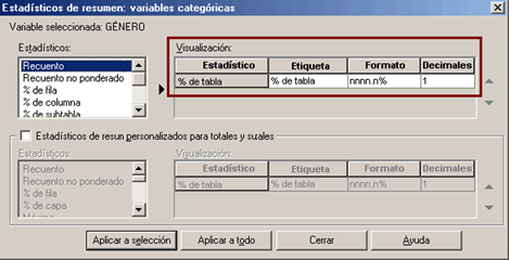 Definir estadisticos de la tabla