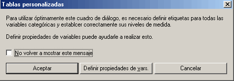 Ventana recordatorio del modulo de tablas Personalizadas de SPSS